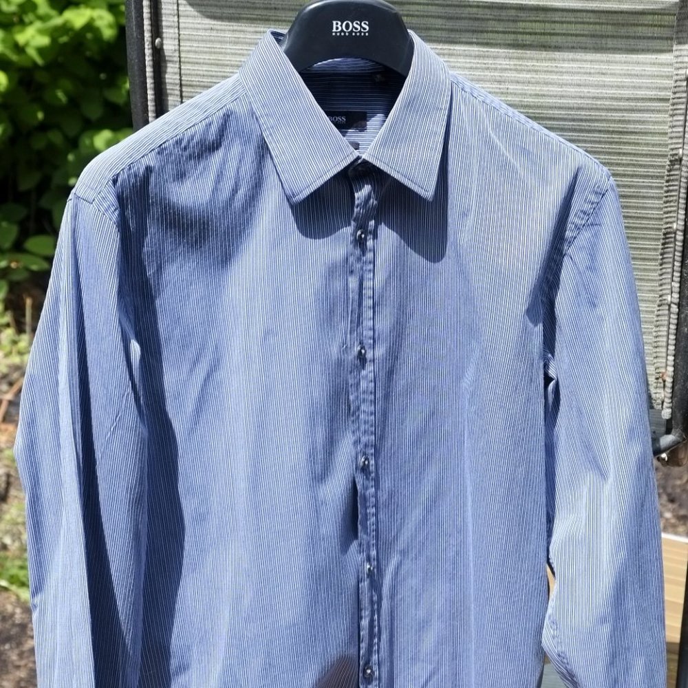 Boss blue/white fine stripes